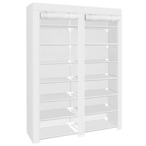 Photo 1 of ERONE Shoe Rack Storage Organize, 28 Pairs Portable Double Row with Nonwoven Fabric Cover Shoe Shelf Cabinet for Closet (White)