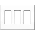 NEU 3-Gang Screwless Decorator Wall Plates Child Safe Outlet Cover, 4.75" x 6.5", Unbreakable Polycarbonate Thermoplastic, Glossy White