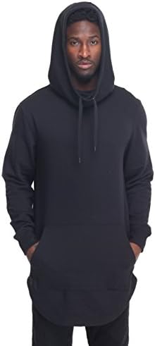URBANMANIA Men's Hipster Hip Hop Fishtail Pullover Hoodie W/ Back Zipper (S, BLACK)