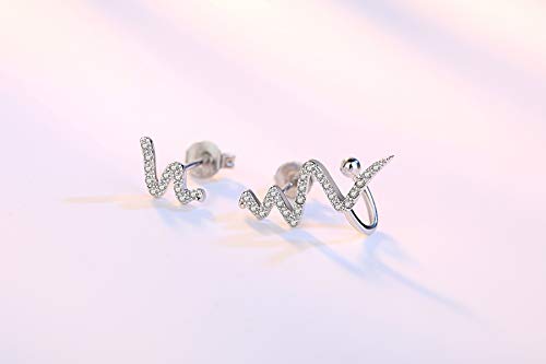 925 Sterling Silver Asymmetric Heartbeat Temperament Fashion Hypoallergenic Climbers Wrap Earring