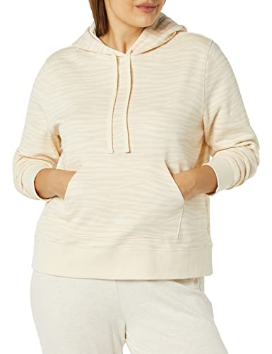 AMAZON ESSENTIALS WOMEN’S REGULAR-FIT FLEECE PULLOVER HOODIE (AVAILABLE IN PLUS SIZE), ECRU ZEBRA STRIPE PRINT, X-SMALL