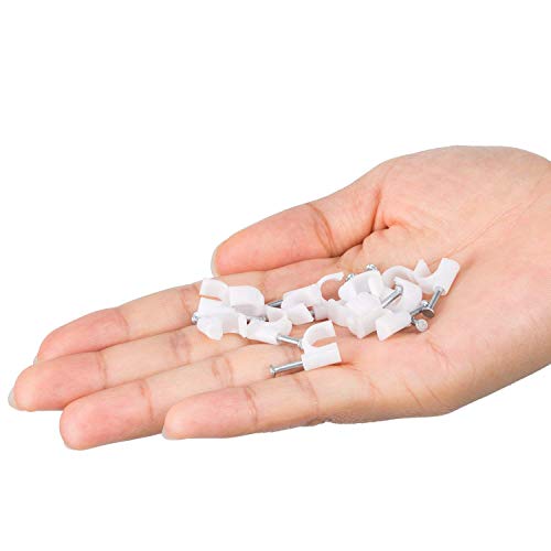 Wire Clips,Hsxfl Circle Cable Clips with Steel Nail, 8mm, 200pcs/Pack - White