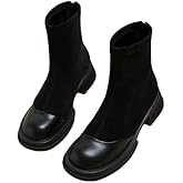 Hhhchpm Women's Black Sock Ankle Boots, Trending Block Heel Chelsea Boots with Leather Toe Cap – Comfortable Stretch Fit for Casual Streetwear