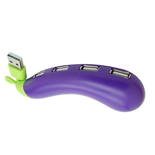 Aolyty Creative Funny Fruit and Vegetables Shape Design Portable USB 2.0 HUB 4 Ports High Speed Splitter Cable for PC Laptop Computer Notebook(Purple Eggplant) - Thumbnail 4