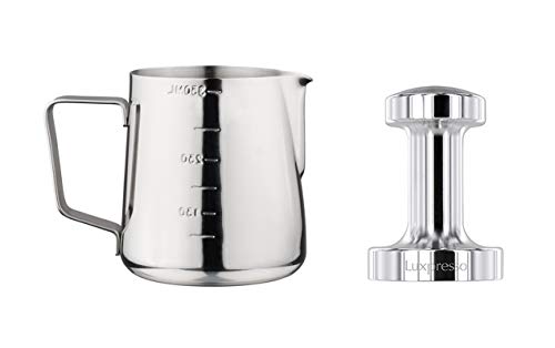Luxpresso Set Tamper & Jug XL: Kaffeemehlpresser Stampa Classico, 51 mm inkl. Milchschaumkännchen mit Skala, 550 ml
