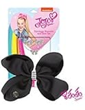 JoJo Siwa Signature Collection Black Hair Bow With Overall Rhinestones and Studded Bow Pendant Earrings and Necklace Gift Set With Sticker Patch
