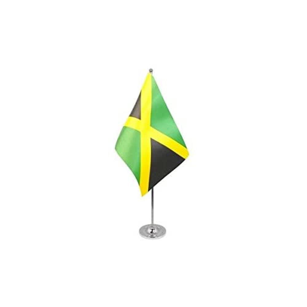 AZ FLAG Jamaica Prestige Table Flag 6'' x 9'' - Jamaican Office Decoration 100% Satin 22 x 15 cm - Desk Flag with Steel Pole and Base