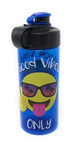 Cool Gear Good Vibes Only smiley face blue plastic water bottle kids teens fun images 16oz BPA free