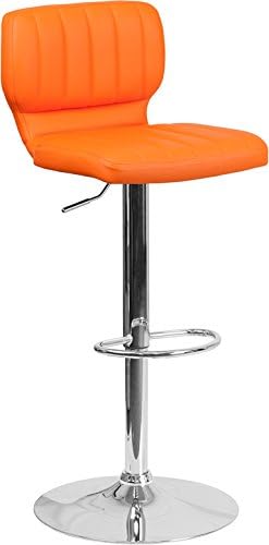 Estella "Abra" Low-Back Swivel Orange Vinyl Height Adjustable Bar/Counter Stool