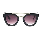 Womens Squared Double Metal Bridge Thick Plastic Cat Eye Sunglasses Black