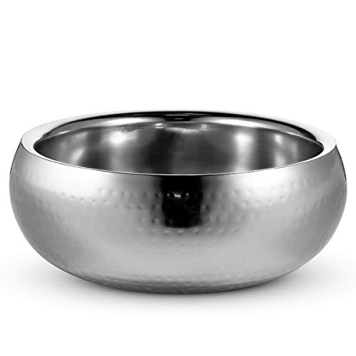 KooK DoubleWalled Serving Bowl, Hammered Insulated Stainless Steel