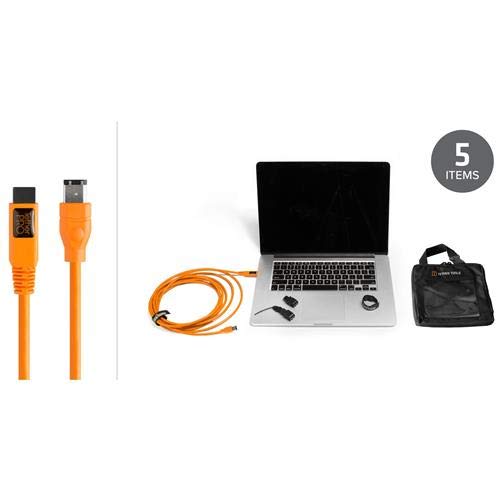 Tether Tools BTK84 Starter Tethering Kit, Includes Pro FireWire 800/400 9-6 Pin 15' Cable, Jerk Stopper Kit, Case, LED Light, Orange - Thumbnail 2
