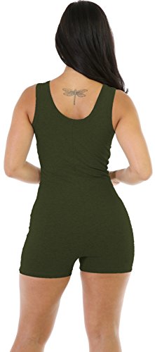 Women Lightweight Short Bodysuit Active Hiking Army Green Romper Jumpsuit L - Thumbnail 2