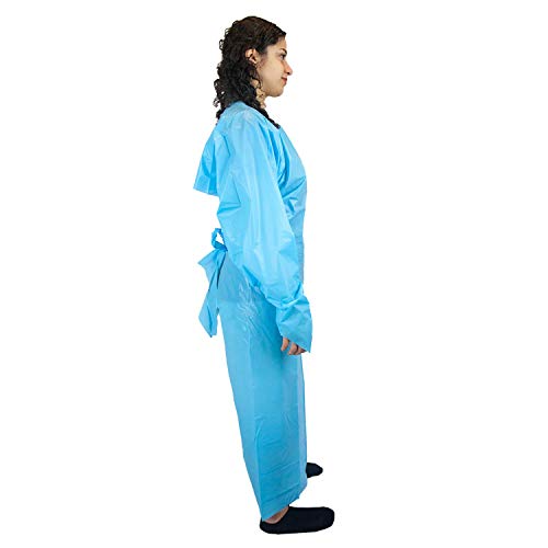 SAFE HANDLER Disposable Sleeve Gown | Open Back with Thumb Loops, 0.5 MIL, Blue, 25 Count - Thumbnail 5