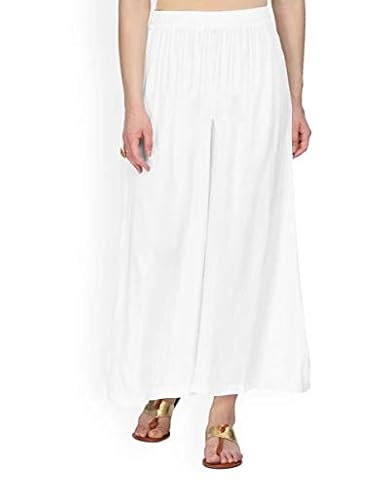 ICON Women's Flared Rayon Palazzo Trousers, plain colour with elastic waist - Multi colour