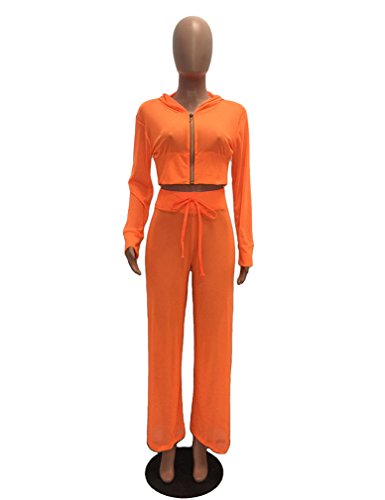 Womens See Though Sheer Mech Hoodies Crop Top Pants Set 2 Piece Outfits S Orange