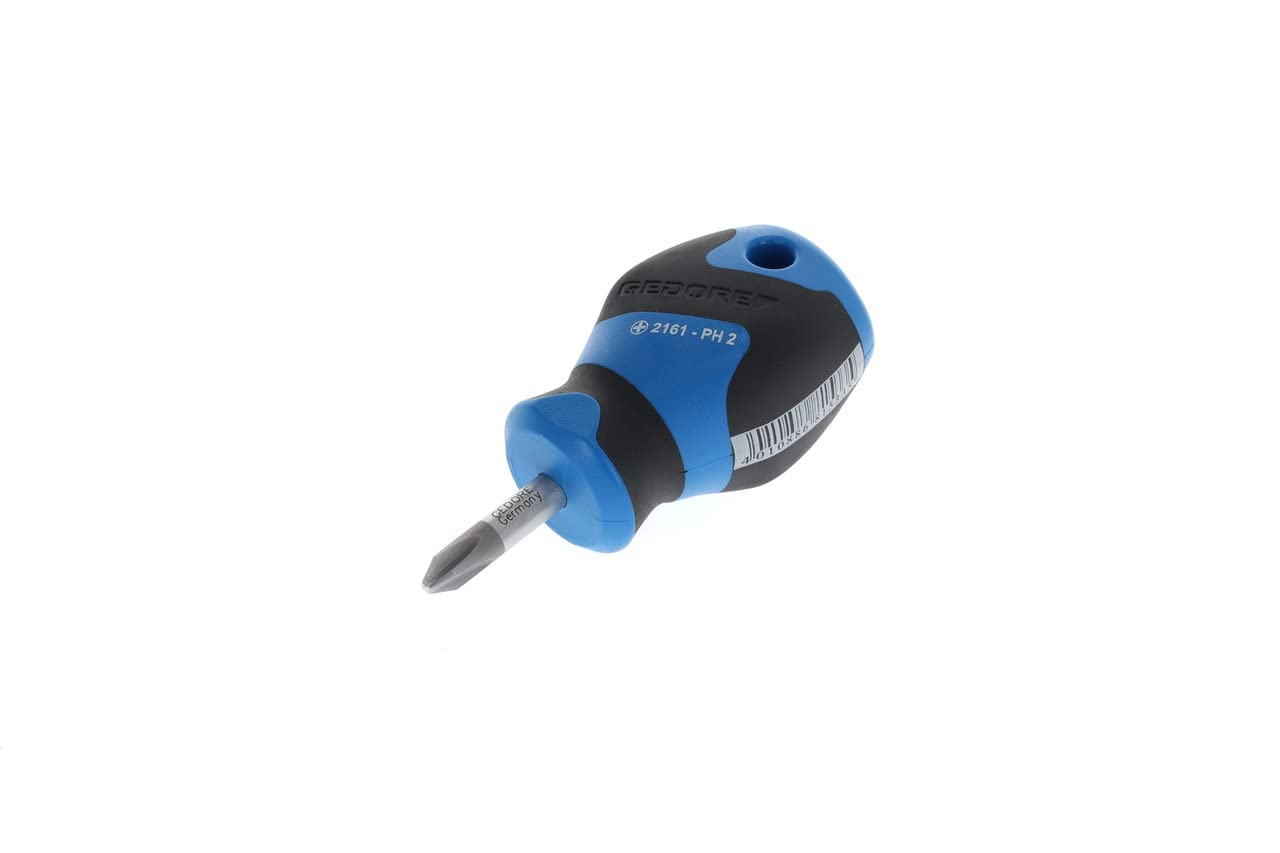 GEDORE Screwdriver Phillips PH2 small, Mini screwdriver short, 3-component handle, length 81 mm, 2161 PH 2