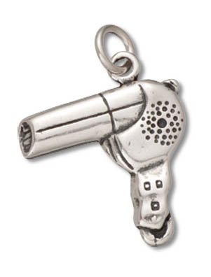 Sterling silver hair dryer charm on a sterling silver carded box …