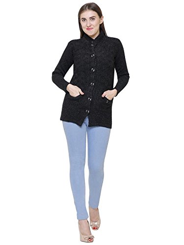 matelco hi-neck woollen buttoned cardigan with pockets for women