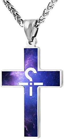 Quensk Blue-Oyster-Cult Cross Necklace Christ Necklace Pendant Cross Prayer Fashion Accessories for Men Women