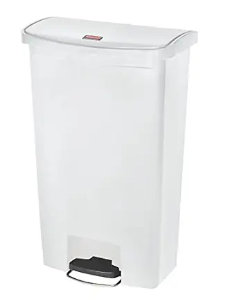 Rubbermaid Commercial Products Streamline Slim Step-On Plastic Trash Garbage Can, 18 Gallon, White