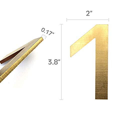 4 Inch Adhesive House Address Number Sticker 1 for Home Door Mailbox in 3D Modern Gold Metal by CandyCoCo