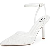 QIY Closed Toe Ankle Strap Heels Women Pumps Pointed Toe Heeled Sandals for Women Stiletto Wedding Dress Shoes