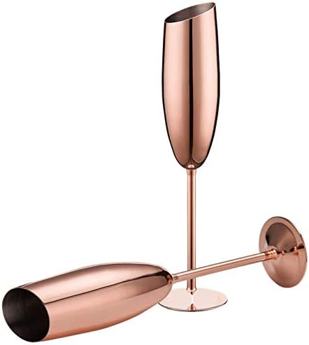 CUHAWUDBA Set of 2 Stainless Steel Champagne Wine Flutes Glasses Rose Gold Unbreakable Shatterproof