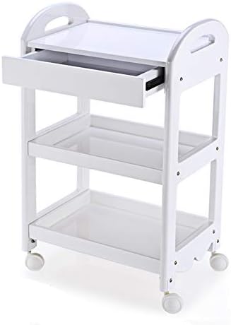 ERRU- 3-Tier Beauty Salon Cart Wooden, Hairdresser SPA Tool Rolling Trolley, Heavy-Duty Service Cart, White- 51x37x82cm