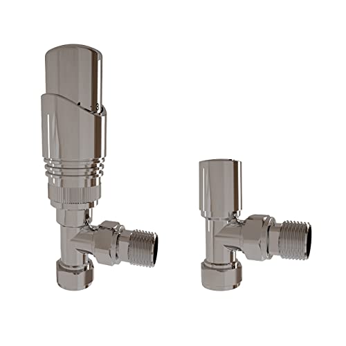 Acezanble Thermostatic TRV Radiator Heated Towel Rail Designer 15mm x 1/2" Chrome Angled Valve with PTFE Threaded Tape