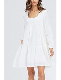 Vestido de algodón de manga larga con gradas y manga larga con bolsillos