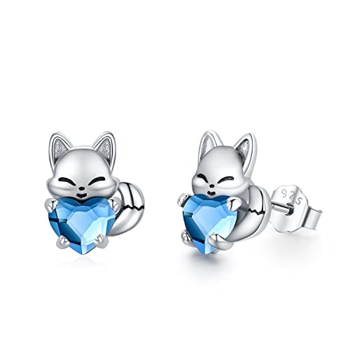 Fuchs Ohrringe Kinder 925 Sterling Silber September Geburtsstein Ohrringe Süß Tier Ohrstecker Ohrringe mit Kristall Fuchs Schmuck Geschenke für Damen Mädchen
