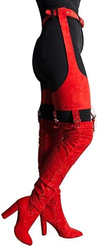 Caopixx Boots for Women Knee High Ladies Pointed Belt Thigh High Boots High Heels Long Boots
