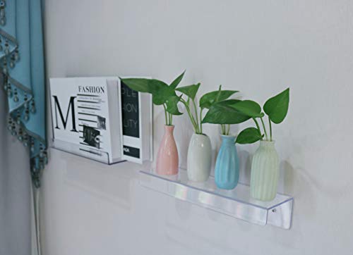 CY craft Clear Acrylic Floating Shelves Display Ledge, 5 MM Thick Wall Mounted Storage Shelf for Kitchen/Bathroom/Office,Invisible Kids Bookshelf and Spice Rack,15 Inch,Set of 4
