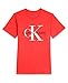 Calvin Klein Boys' Short Sleeve Logo Crew Neck T-Shirt, Soft, Comfortable, Relaxed Fit, Racing Red, 10-12