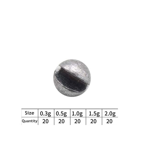 Z&S Blei-Gewichtssenker, 100 Stück/Box, rund, geteilt, Angelblei, abnehmbar, 0,3 g, 0,5 g, 1,0 g, 1,5 g, 2,0 g – Bild 4