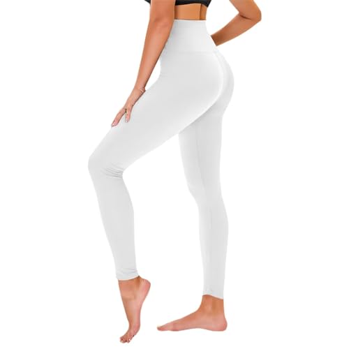 Tnnzeet High Waist Leggings Damen Elastische Leggins Weiche Sporthose Für Sport Gym,Weiß,S-M