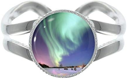 Aurora Borealis Northern Lights Design Silver Plated Adjustable Ring