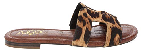 Sugar Women's Outing H Band Sandals with Faux Crocodile Footbed and Studs Leopard 6