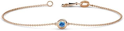 TriJewels Round Blue Topaz 3mm Womens Solitaire Station Minimalist Bracelet 14K Gold