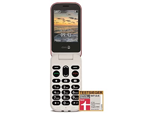 Doro 6040 Téléphone Portable 2G À Clapet Débloqué Pour Seniors Avec Grandes Touches, Touche D'Assistance Avec Gps Et Socle Chargeur Inclus (Rouge) [Version Française]