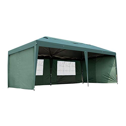 AyaMastro Green 10' x 20' Gazebo Canopy Tent Garden Shelter w/Sidewall & Carry Bag with Ebook