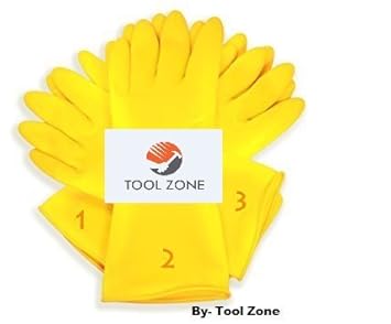 Hand Care Tool Zone Flocklined Household Yellow Rubber Gloves, Large, Pack Of 3 Pairs