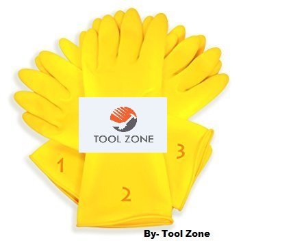 Hand Care Tool Zone Flocklined Household Yellow Rubber Gloves, Large, Pack Of 3 Pairs