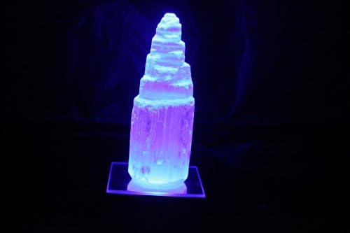 4" Selenite Mountain Tower Crystal Color Changing USB Battery Powered Base Calming Crown Chakra