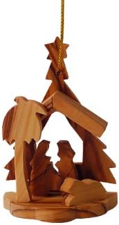 Olive Wood House of Christmas Ornament 3"H