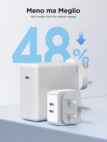Aioneus USB C Charger PD 40W 2 USB-C Ports iPhone Fast Charger Adapter Type C Charging Plug USB C Wall Charger for iPhone 17 16 15 14, iPad Pro/Air, Galaxy S25 S24 S23, MacBook Pro/Air, Laptop Dell HP
