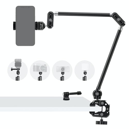 NEEWER 30" Articulating Magic Arm with Super Clamp/Action Cam Mount/Phone Holder, Overhead Camera Desk Mount Mic Boom Stand, Compatible with GoPro iPhone DSLR Webcam Microphone Video Recording, UA056