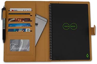 Rocketbook Cover Everlast!, Leather Fabric, Pen Loop Holder/Phone Pocket/ 6 Business Card Holder,Light Brown,Magnet Strap 15,5x23cm, 6,1''x 9''
