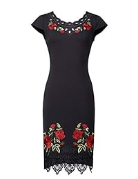 VFSHOW vestido de fiesta de cóctel para mujer, con bordado floral, para trabajo, oficina, oficina